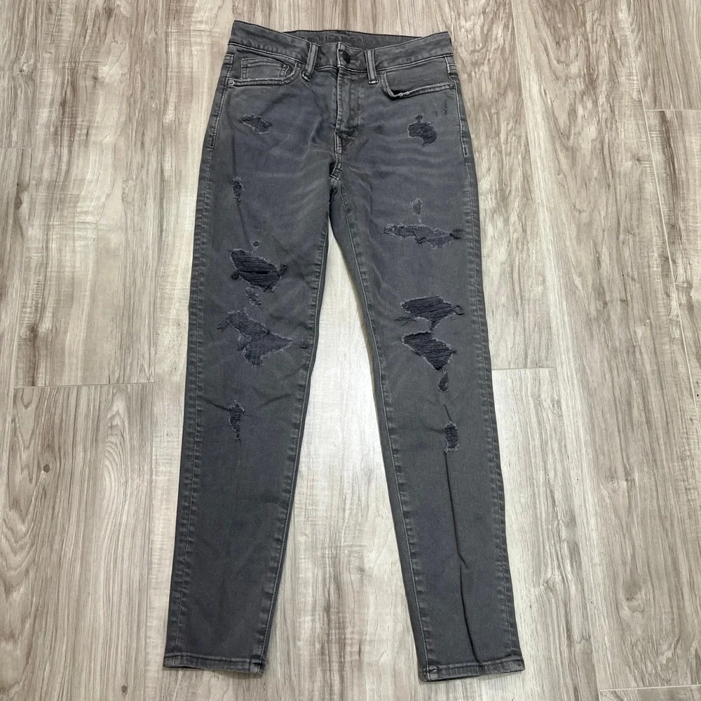 American Eagle AirFlex Skinny Jeans Men's 28x30 Gray Distressed Stretch Denim